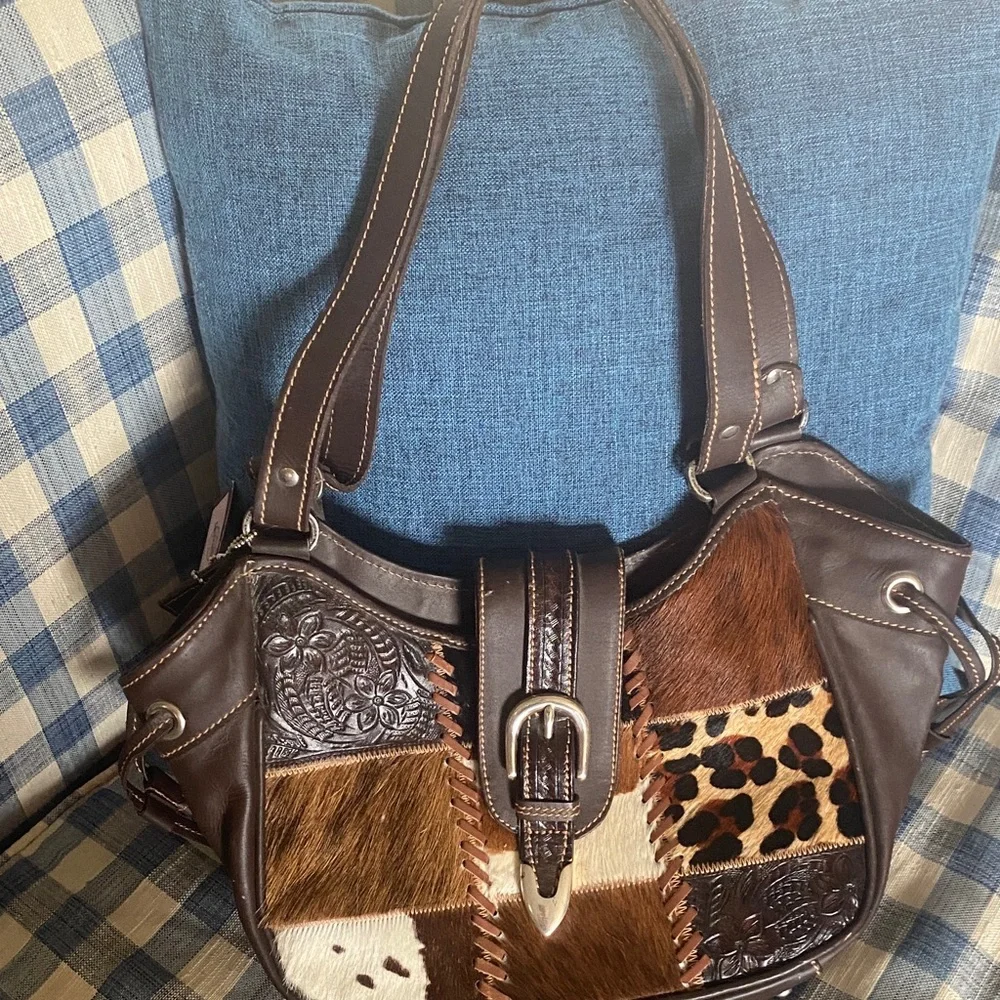 Elegant Brown Patchwork Shoulder Bag - Picture 4 of 6